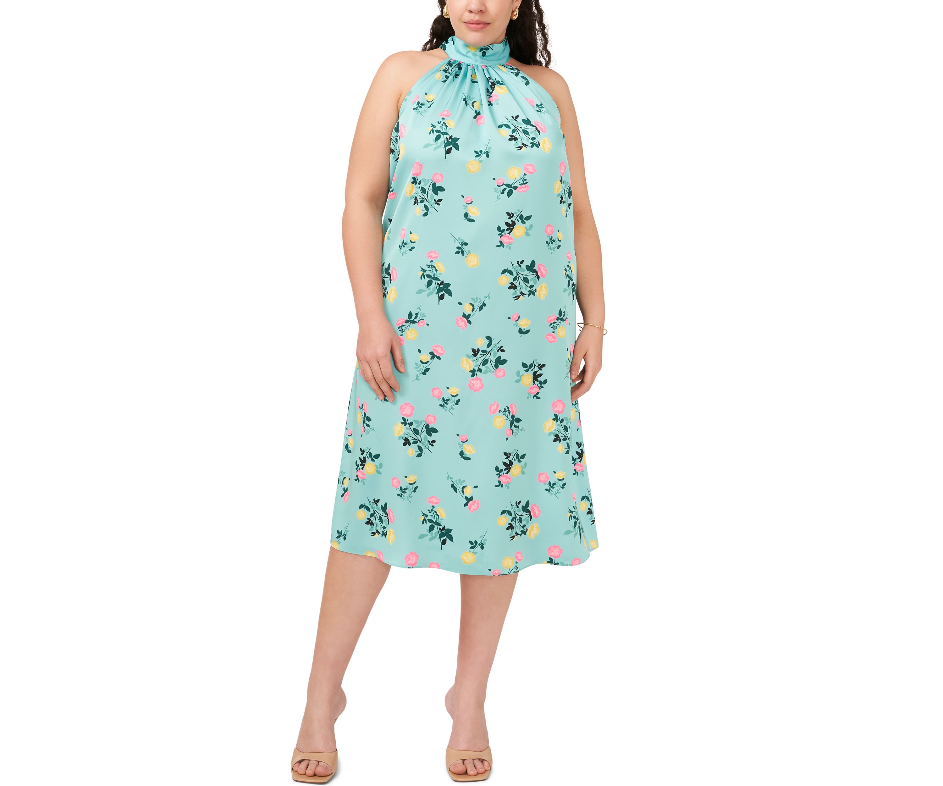 Plus Size Halter Neck Pleated Midi Dress