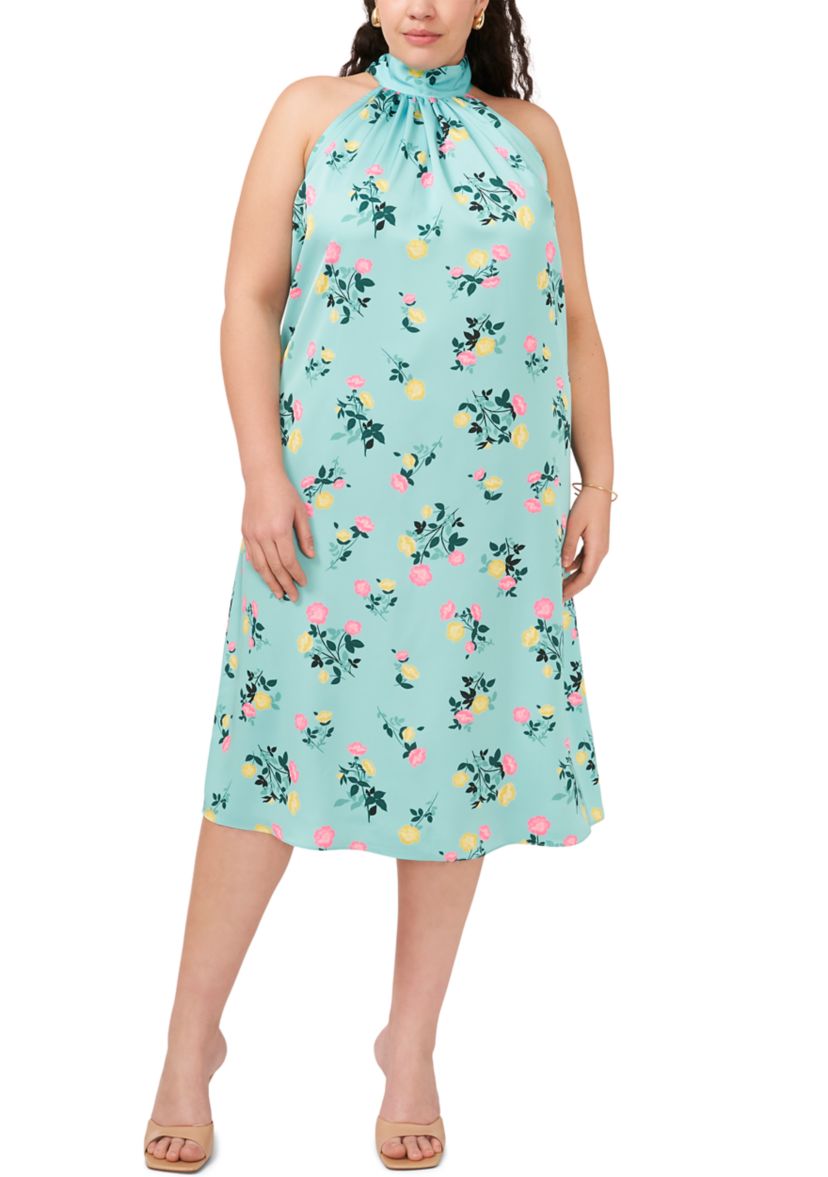 Plus Size Halter Neck Pleated Midi Dress