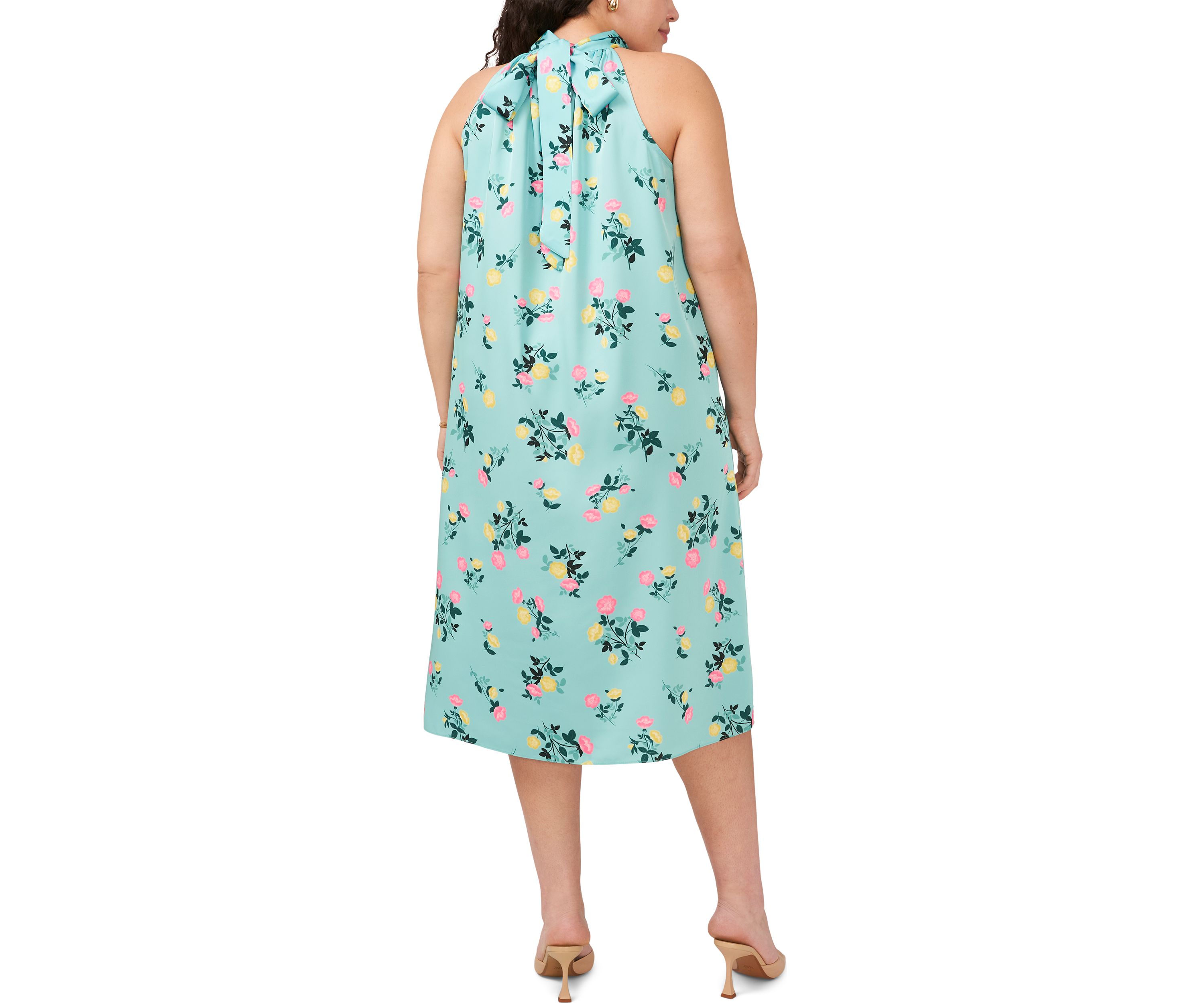 Plus Size Halter Neck Pleated Midi Dress