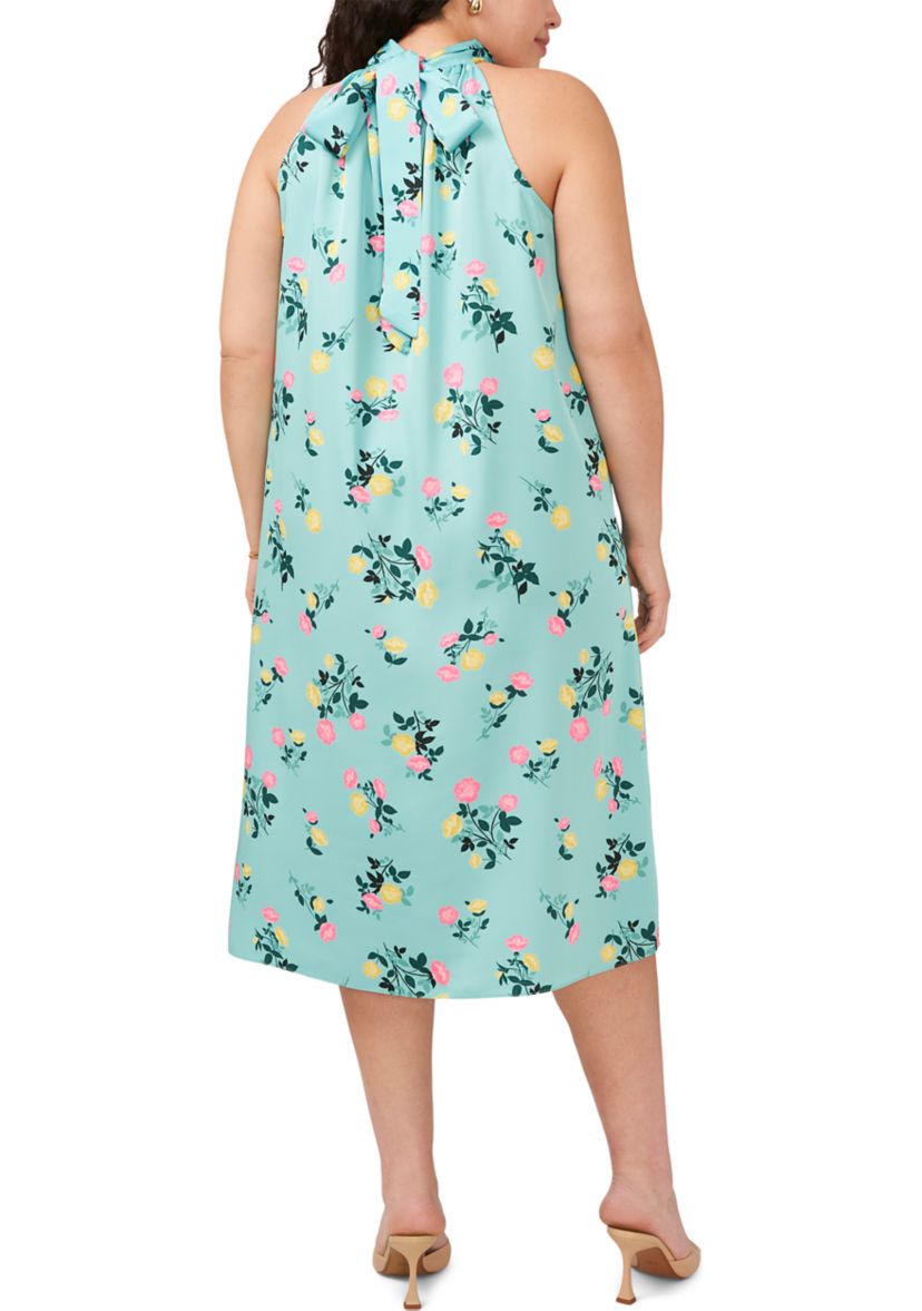 Plus Size Halter Neck Pleated Midi Dress