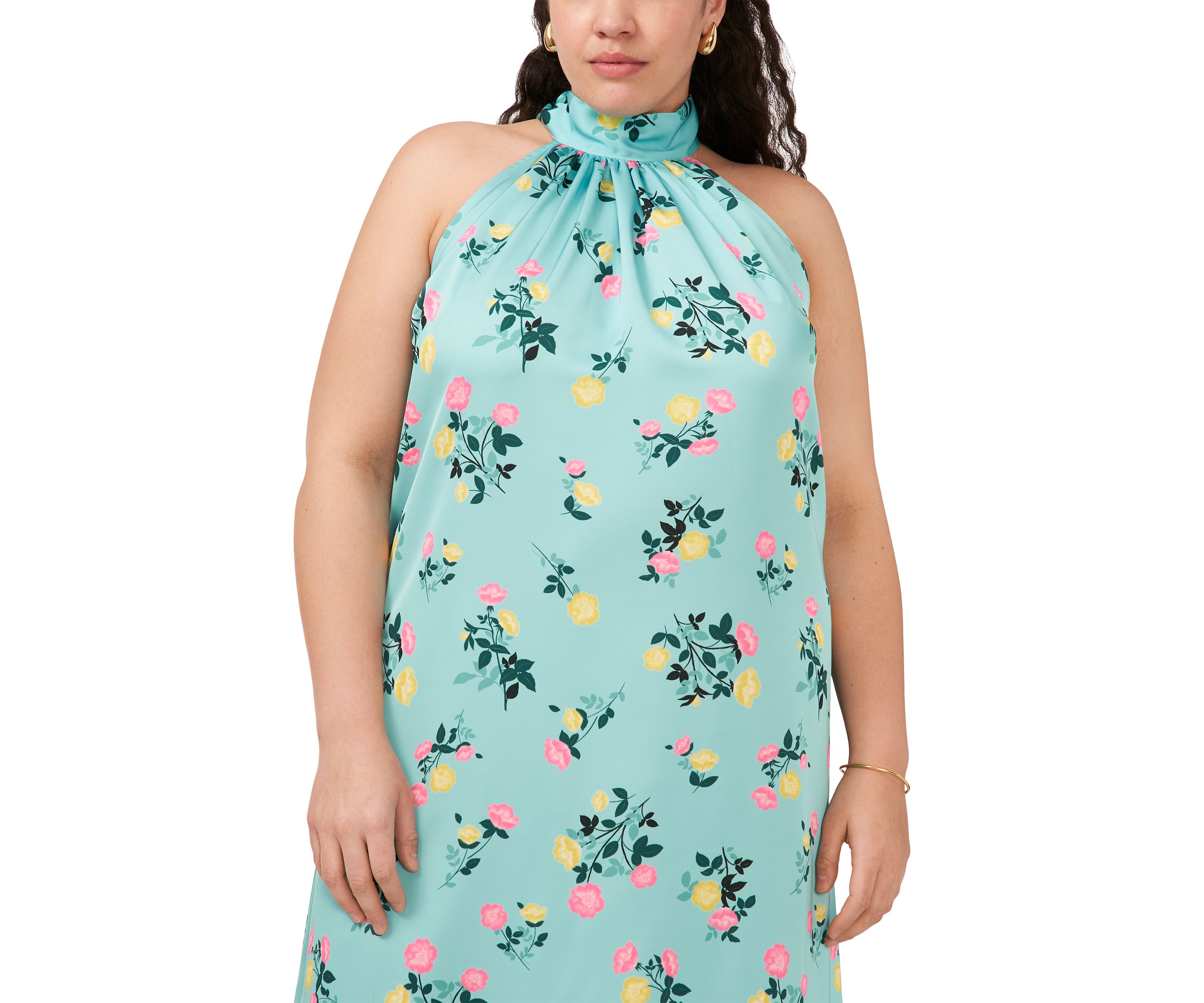 Plus Size Halter Neck Pleated Midi Dress