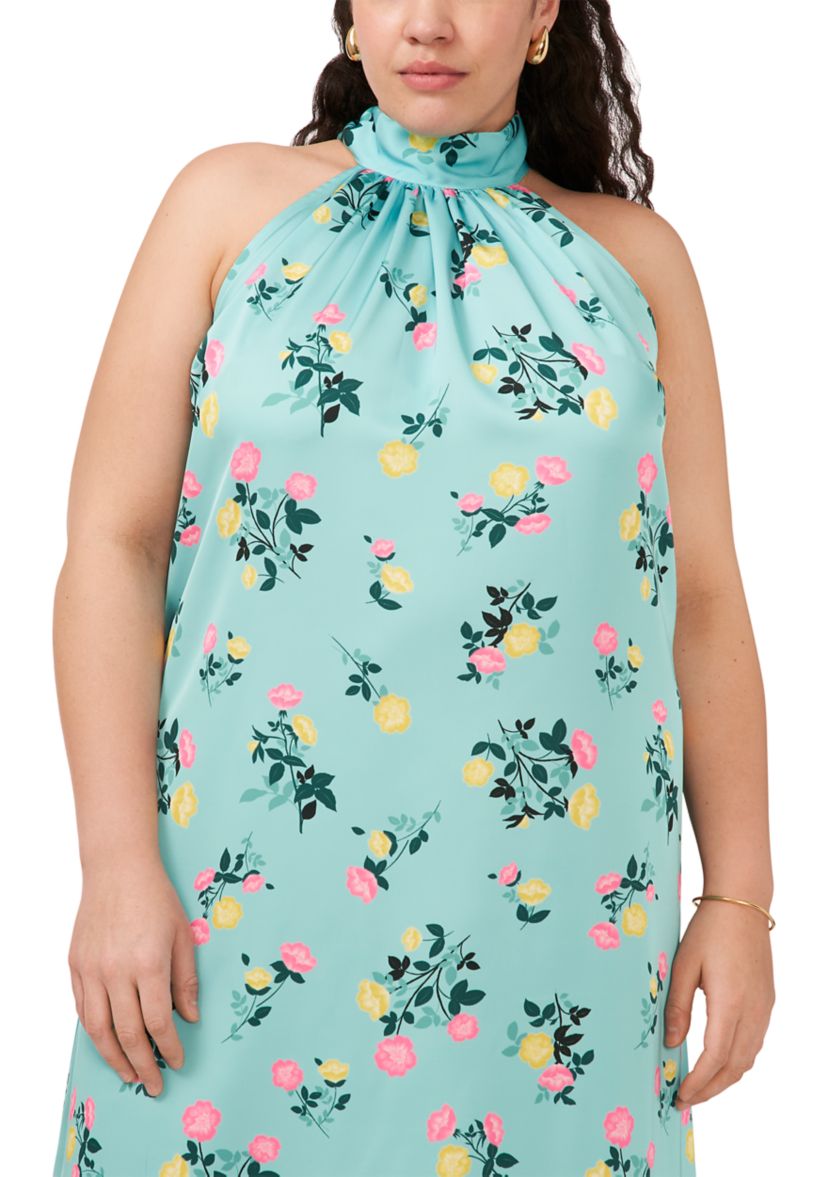 Plus Size Halter Neck Pleated Midi Dress