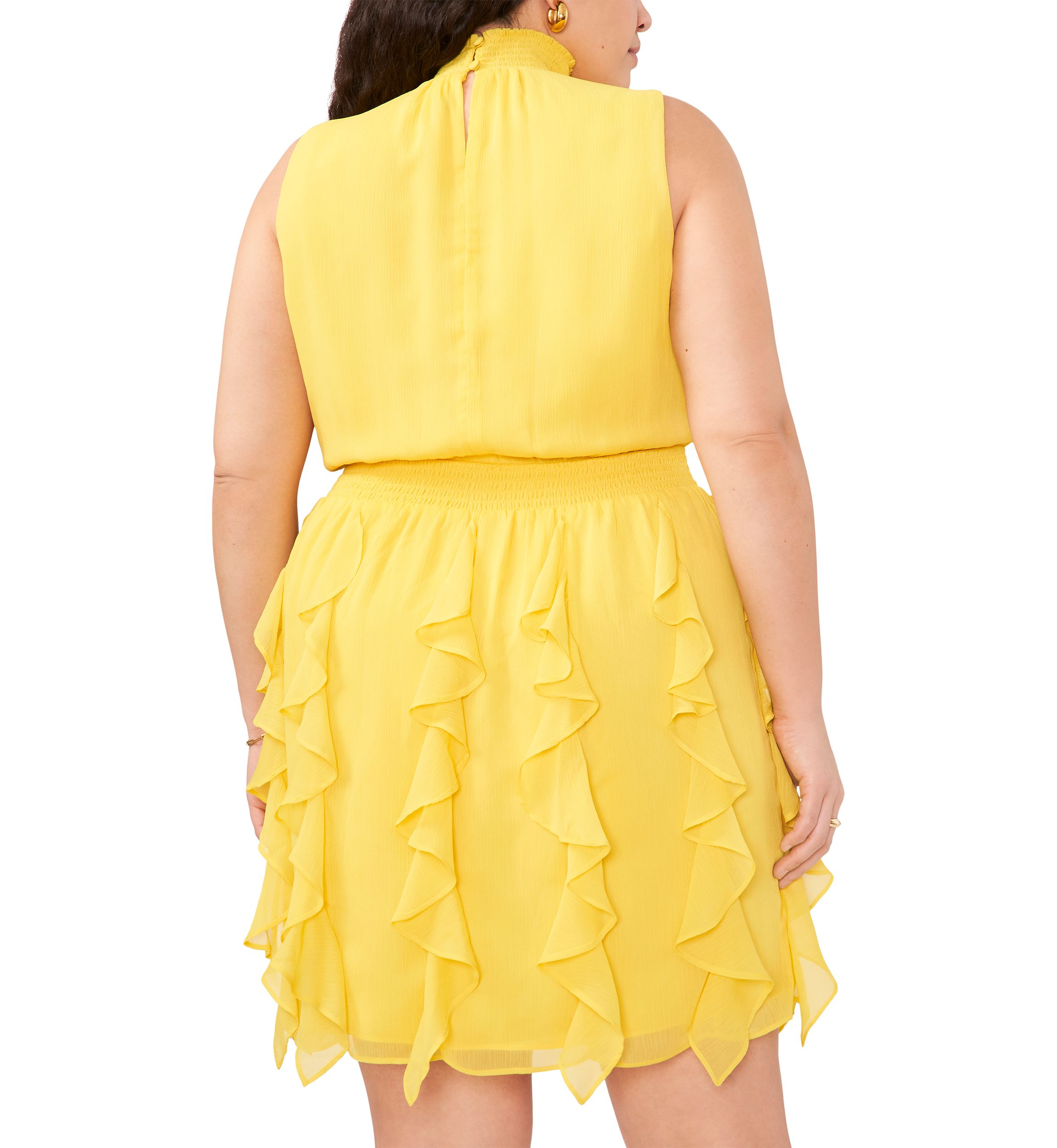 Plus Size Sleeveless Mock Neck Smock Waist Mini Dress
