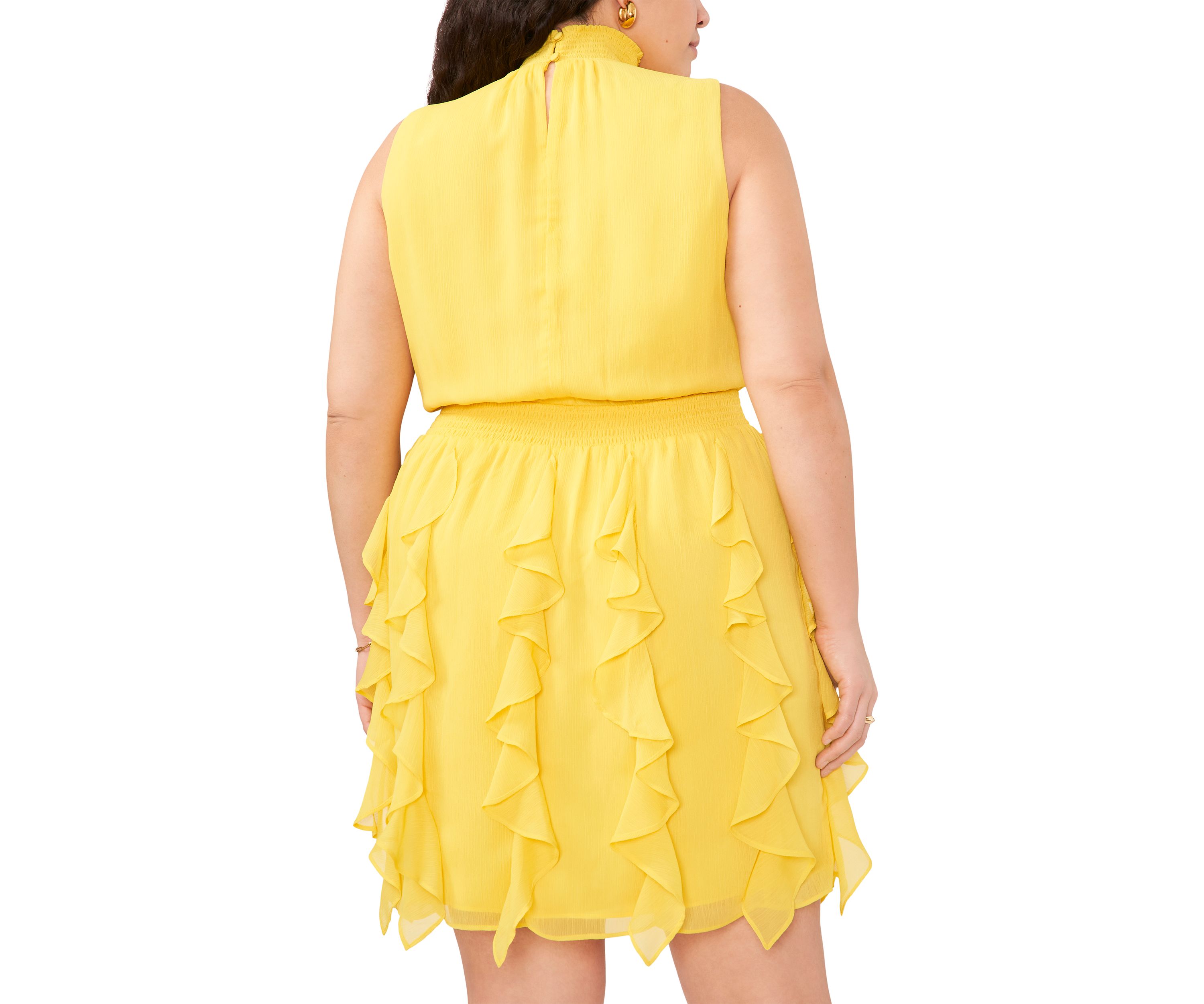 Plus Size Sleeveless Mock Neck Smock Waist Mini Dress