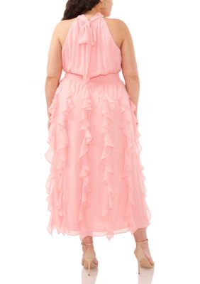 Plus Halter Cascading Ruffle Dress