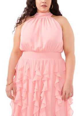 Plus Halter Cascading Ruffle Dress