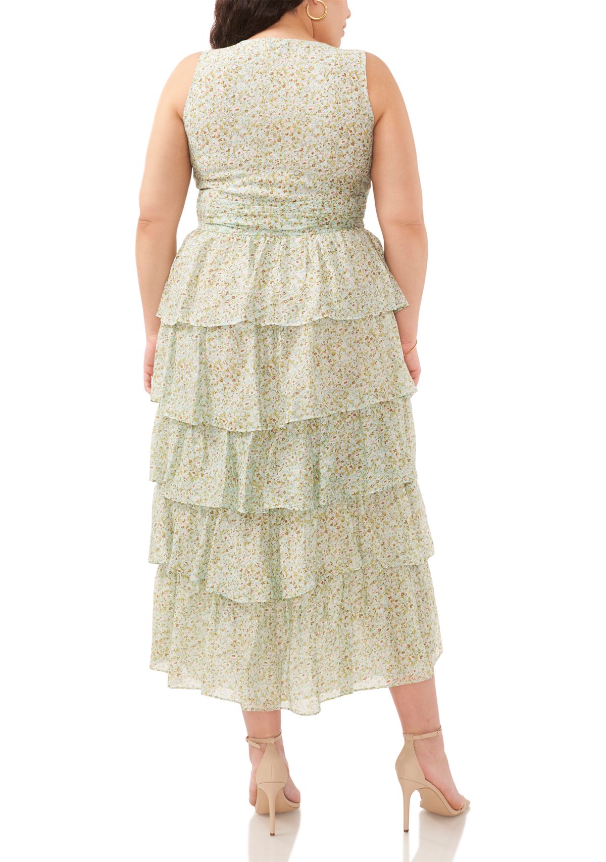 Plus Size Sleeveless Cascading Ruffle Midi Dress