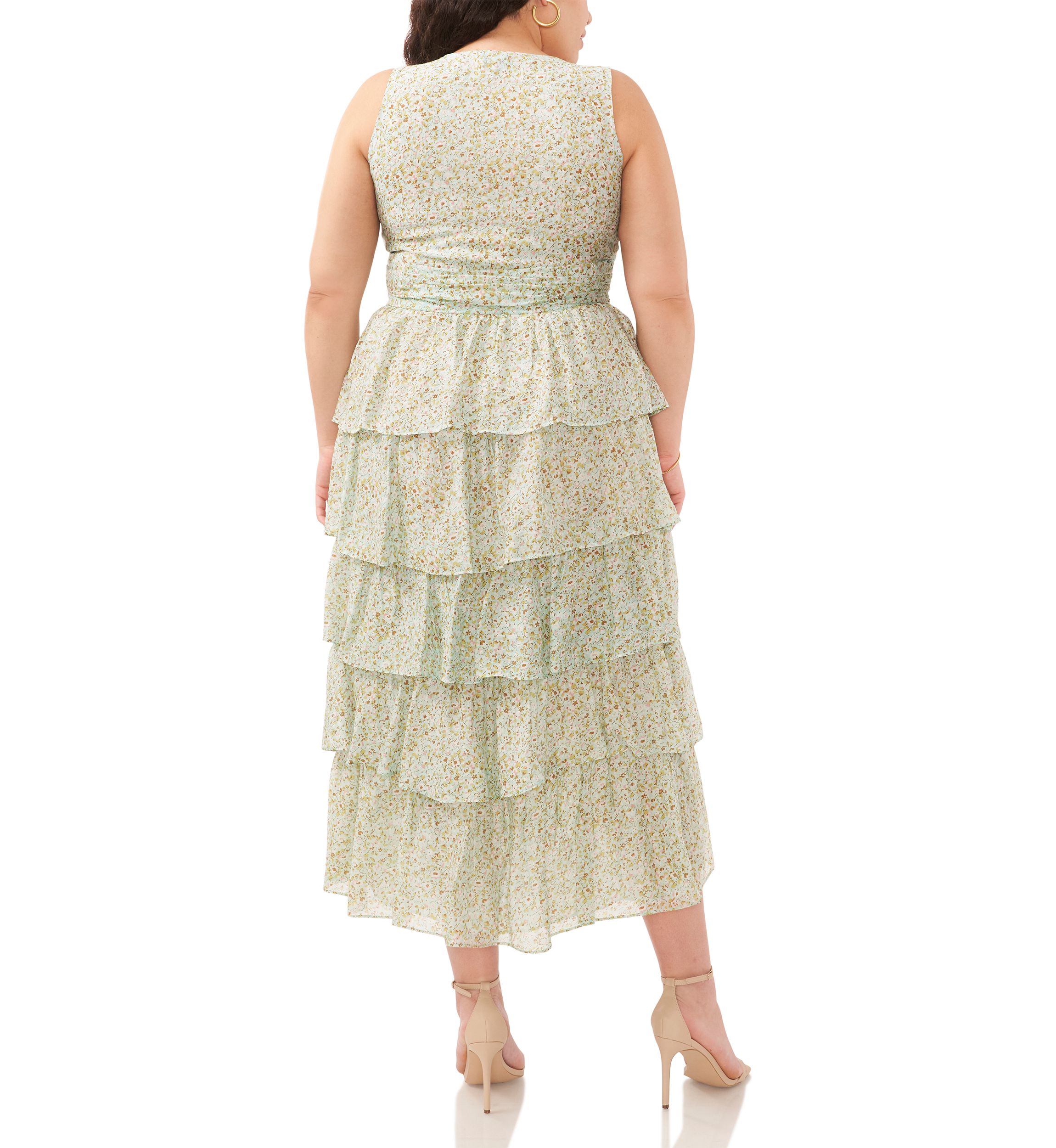 Plus Size Sleeveless Cascading Ruffle Midi Dress