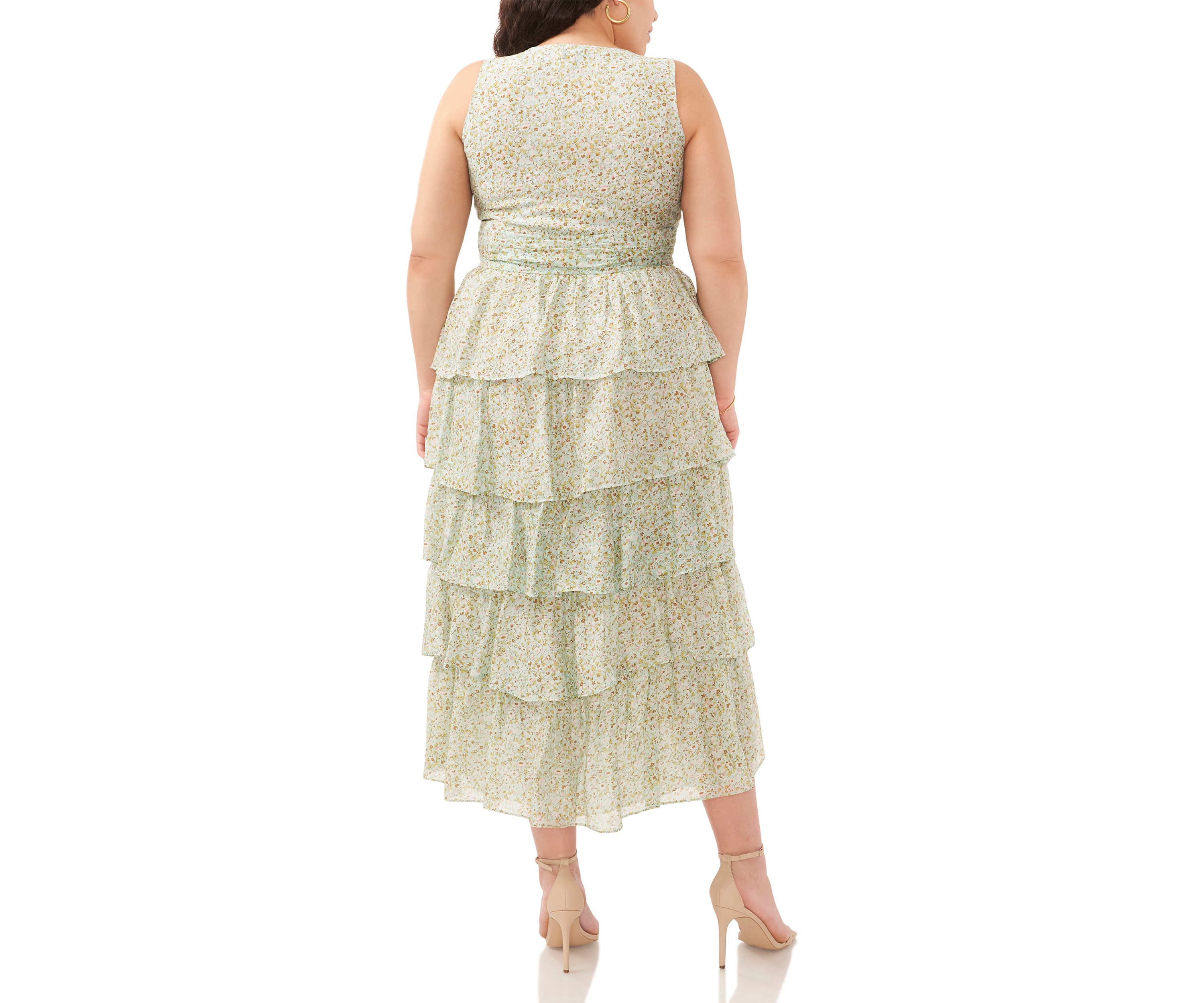 Plus Size Sleeveless Cascading Ruffle Midi Dress