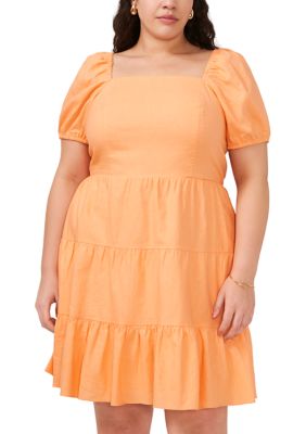 1.State Women's Plus Size Blouson Sleeve Tiered Mini Dress, Orange, 3X