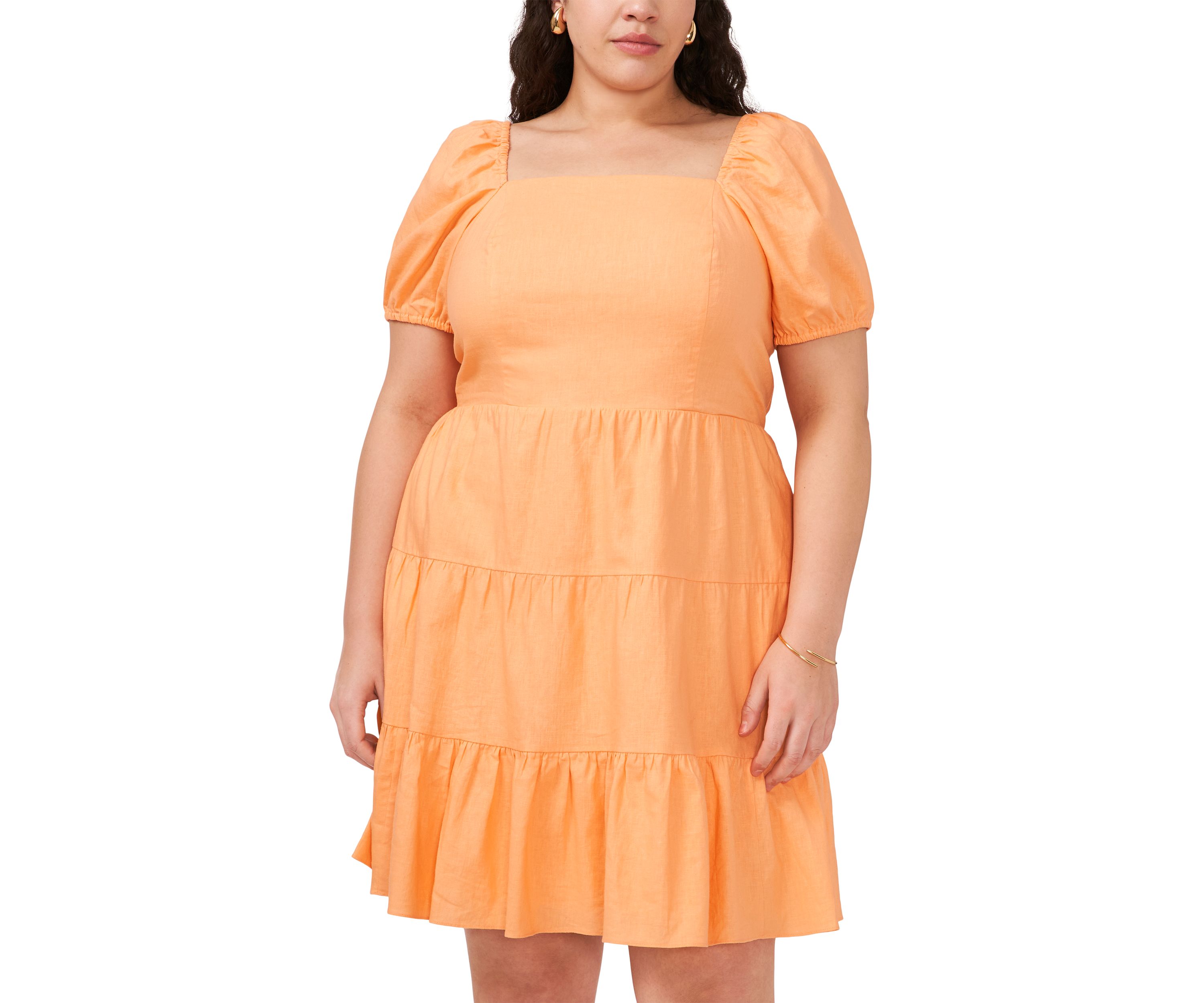 Plus Size Blouson Sleeve Tiered Mini Dress