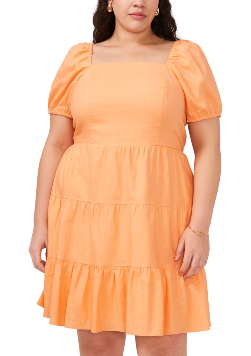 Plus Size Blouson Sleeve Tiered Mini Dress
