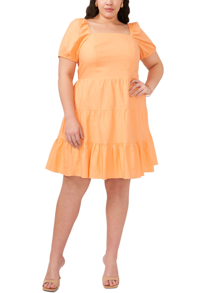 Plus Size Blouson Sleeve Tiered Mini Dress