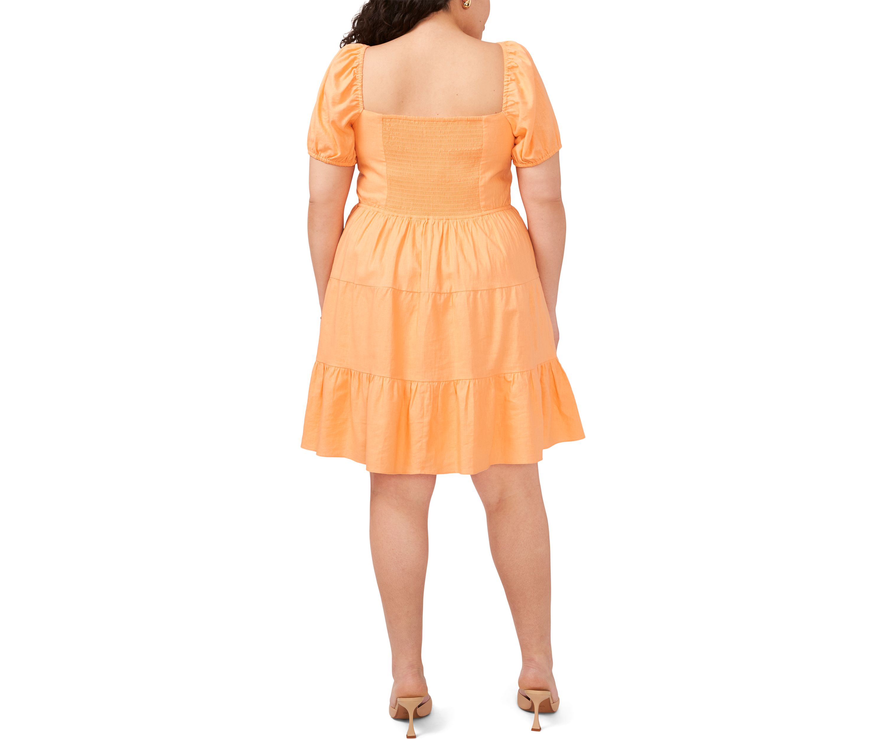 Plus Size Blouson Sleeve Tiered Mini Dress