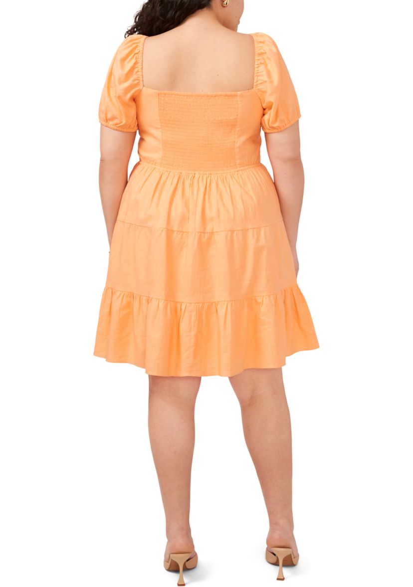 Plus Size Blouson Sleeve Tiered Mini Dress