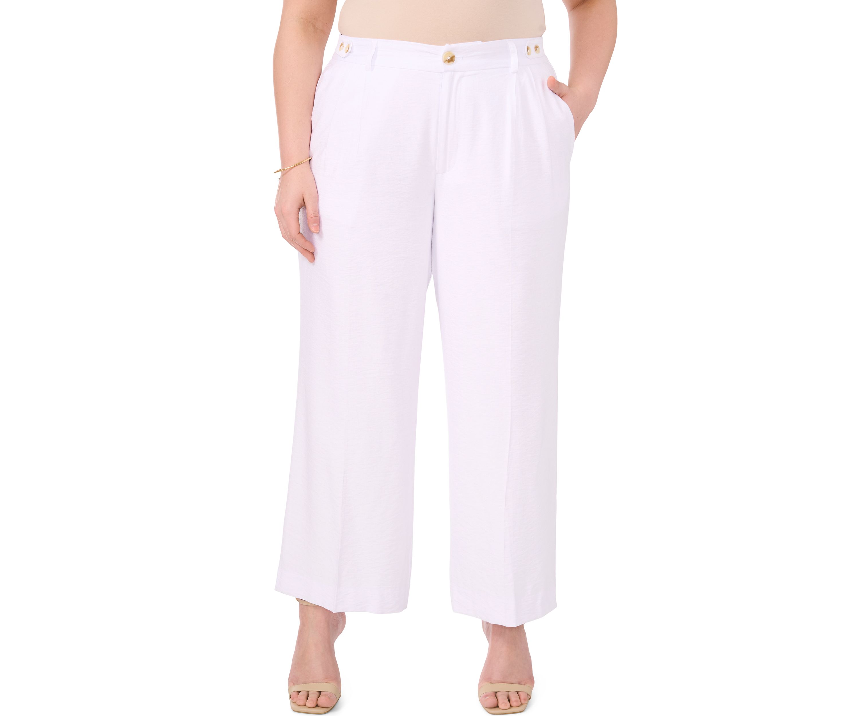 Plus Size Button Detail Wide Leg Pants