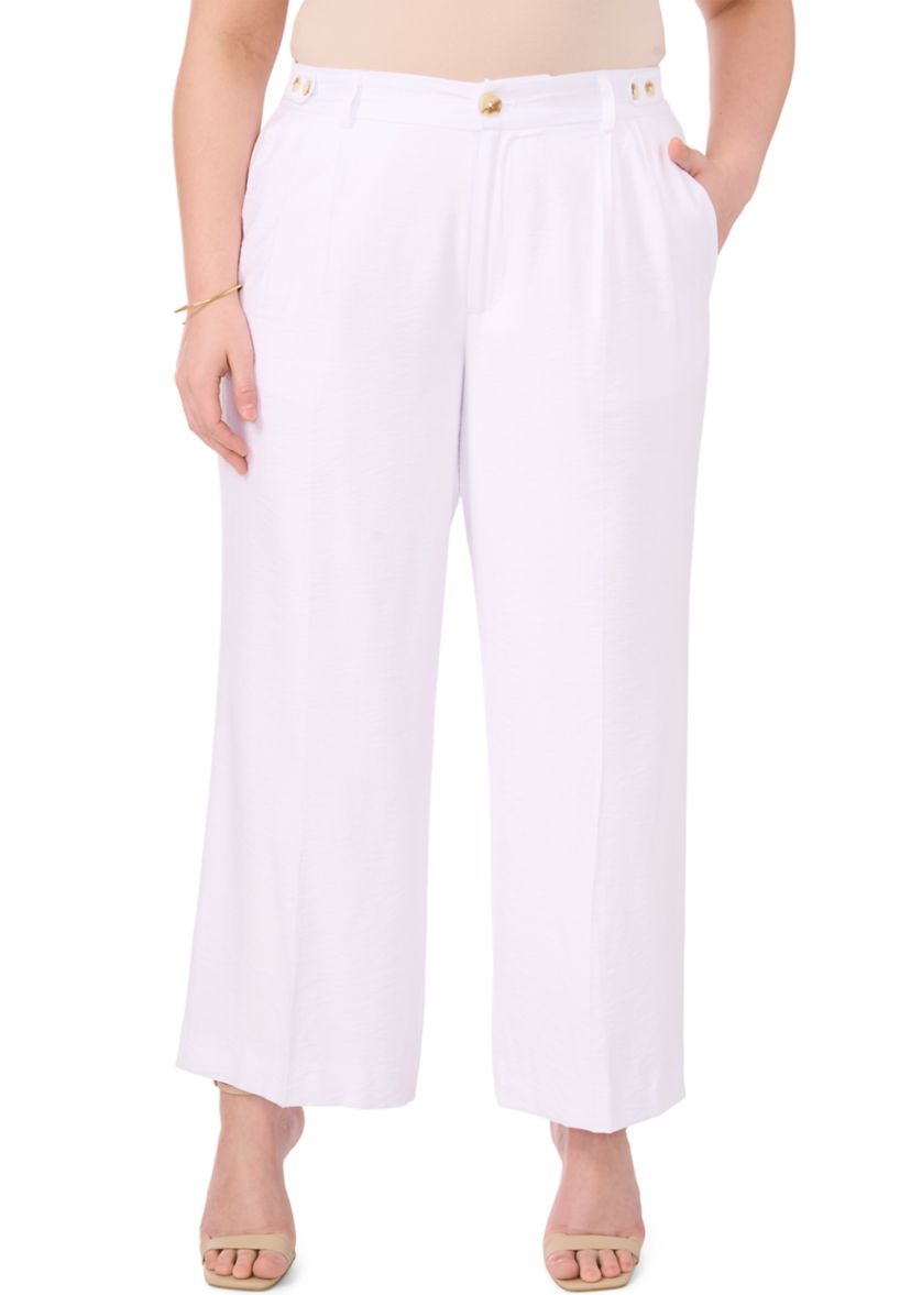Plus Size Button Detail Wide Leg Pants