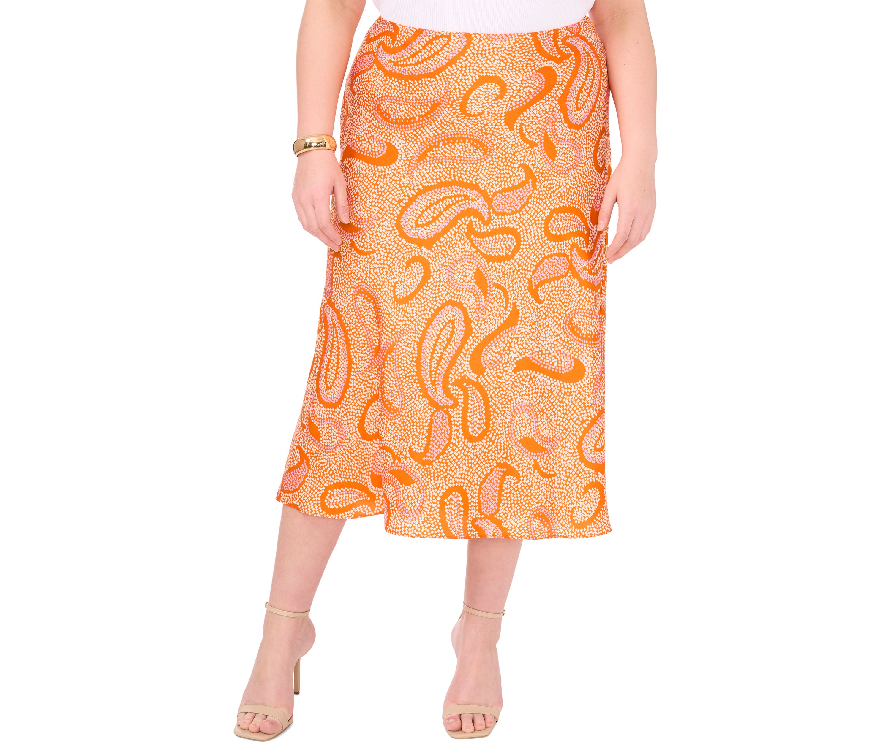 Plus Size Paisley Printed Midi Skirt
