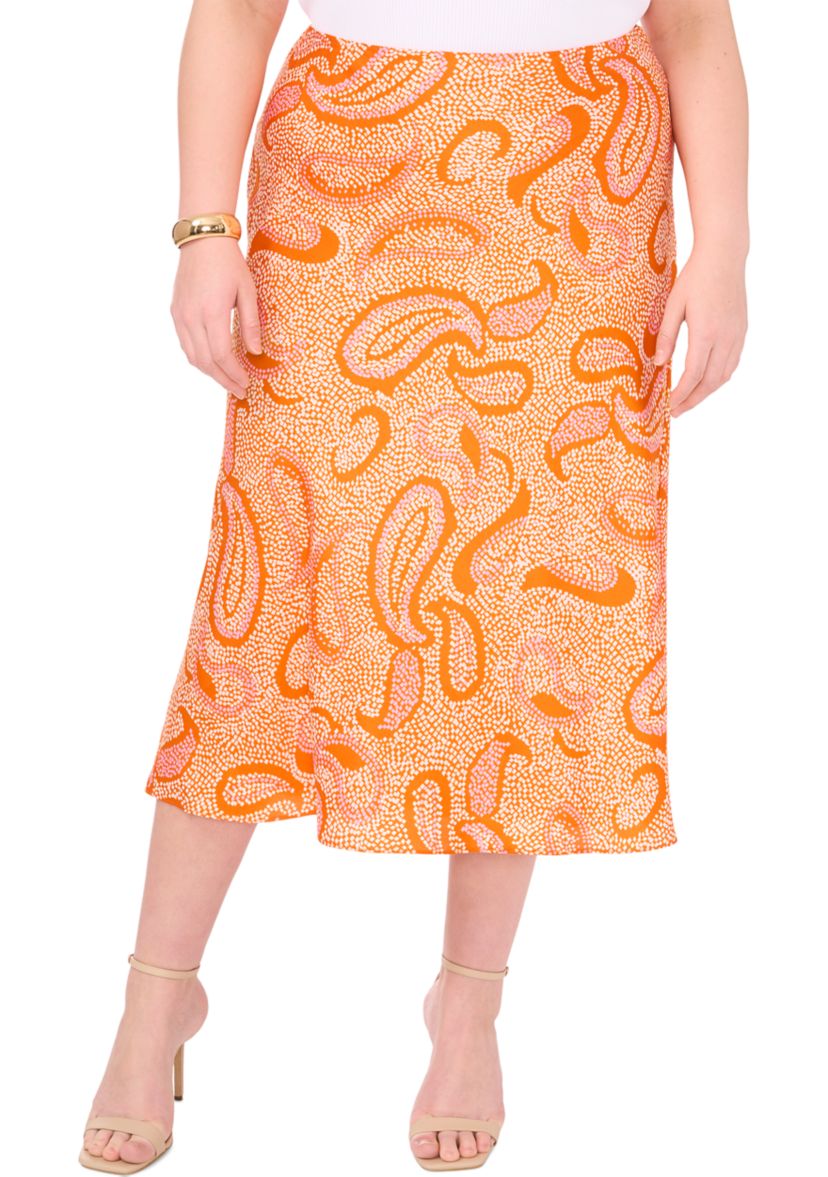 Plus Size Paisley Printed Midi Skirt