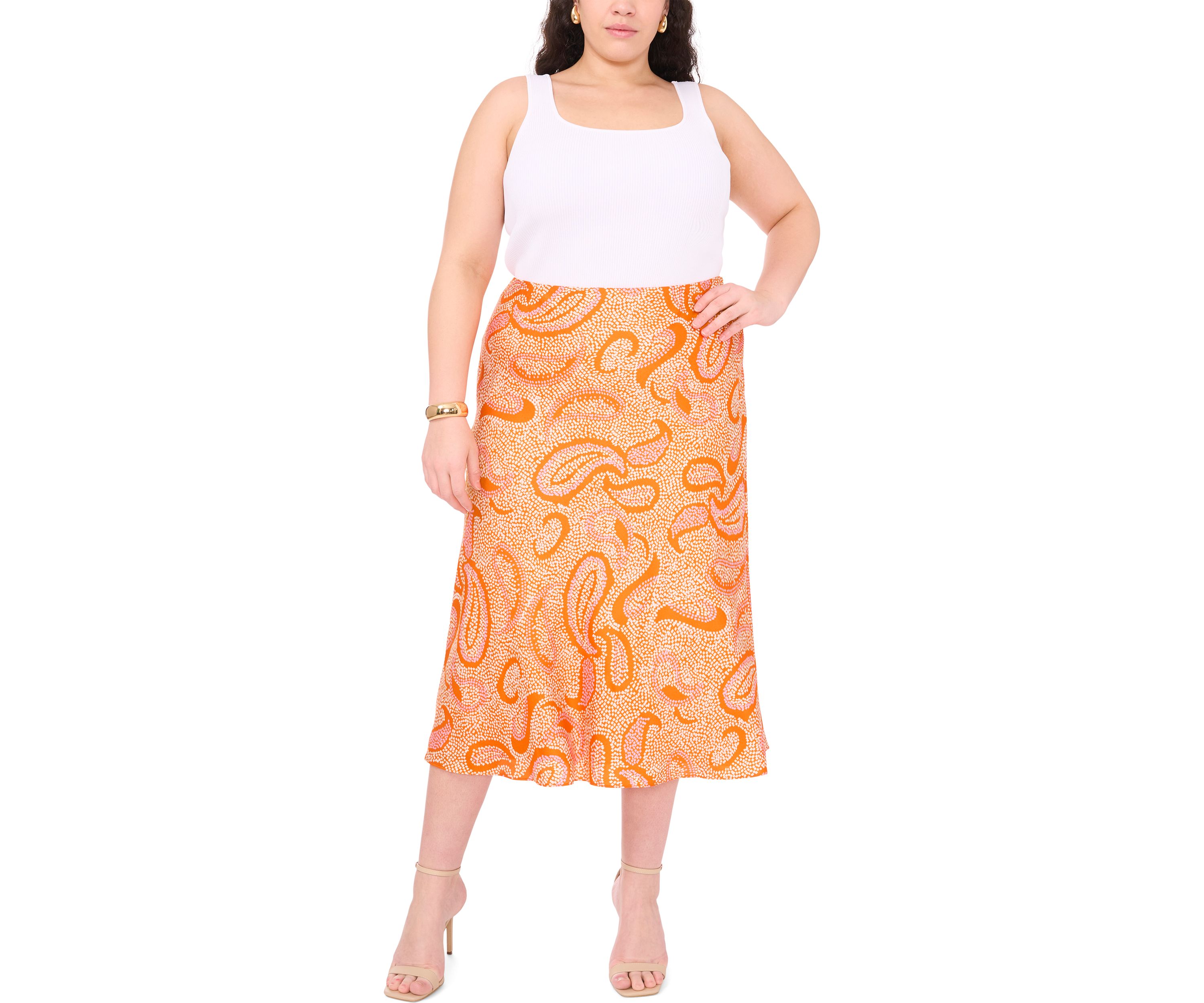Plus Size Paisley Printed Midi Skirt