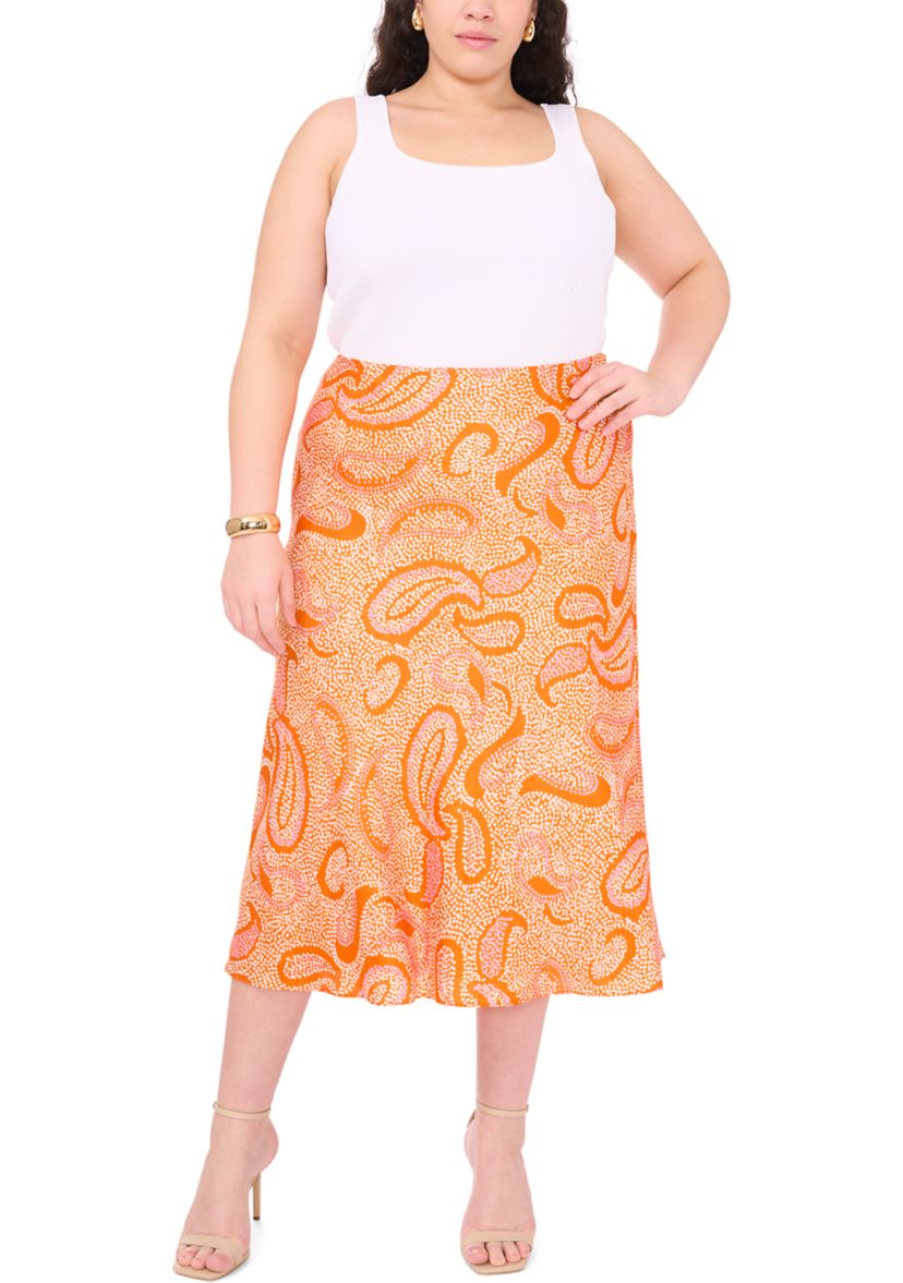 Plus Size Paisley Printed Midi Skirt