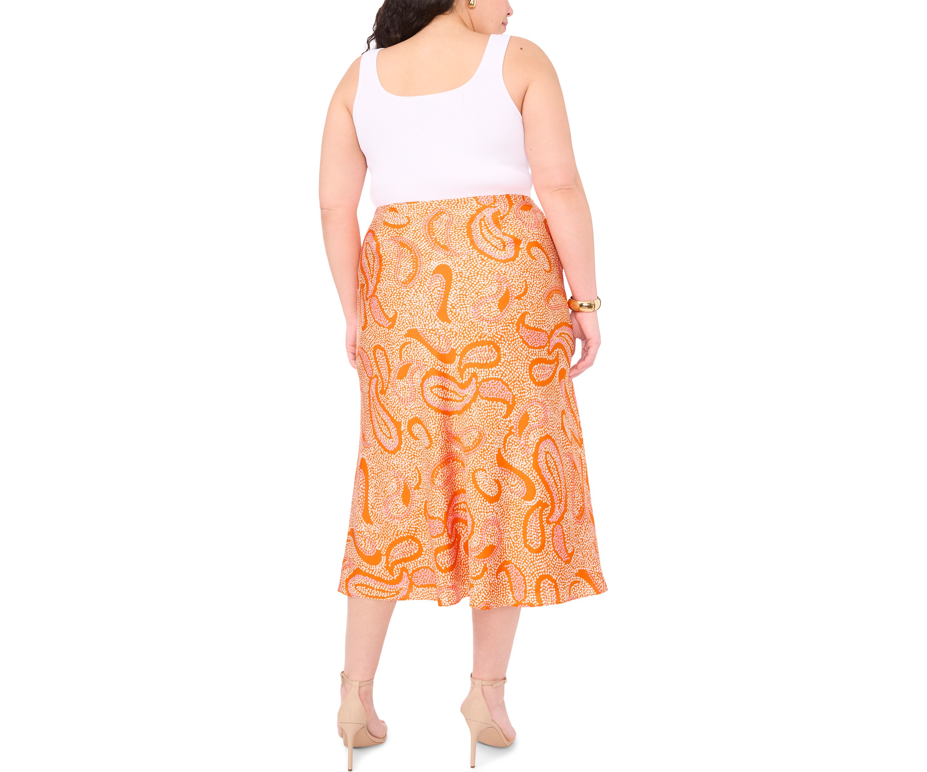 Plus Size Paisley Printed Midi Skirt