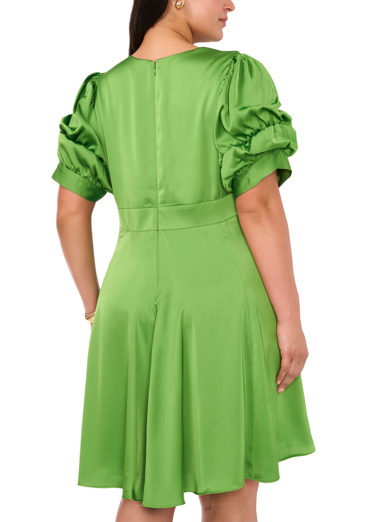 Plus Size Puff Sleeve V-Neck Mini Dress