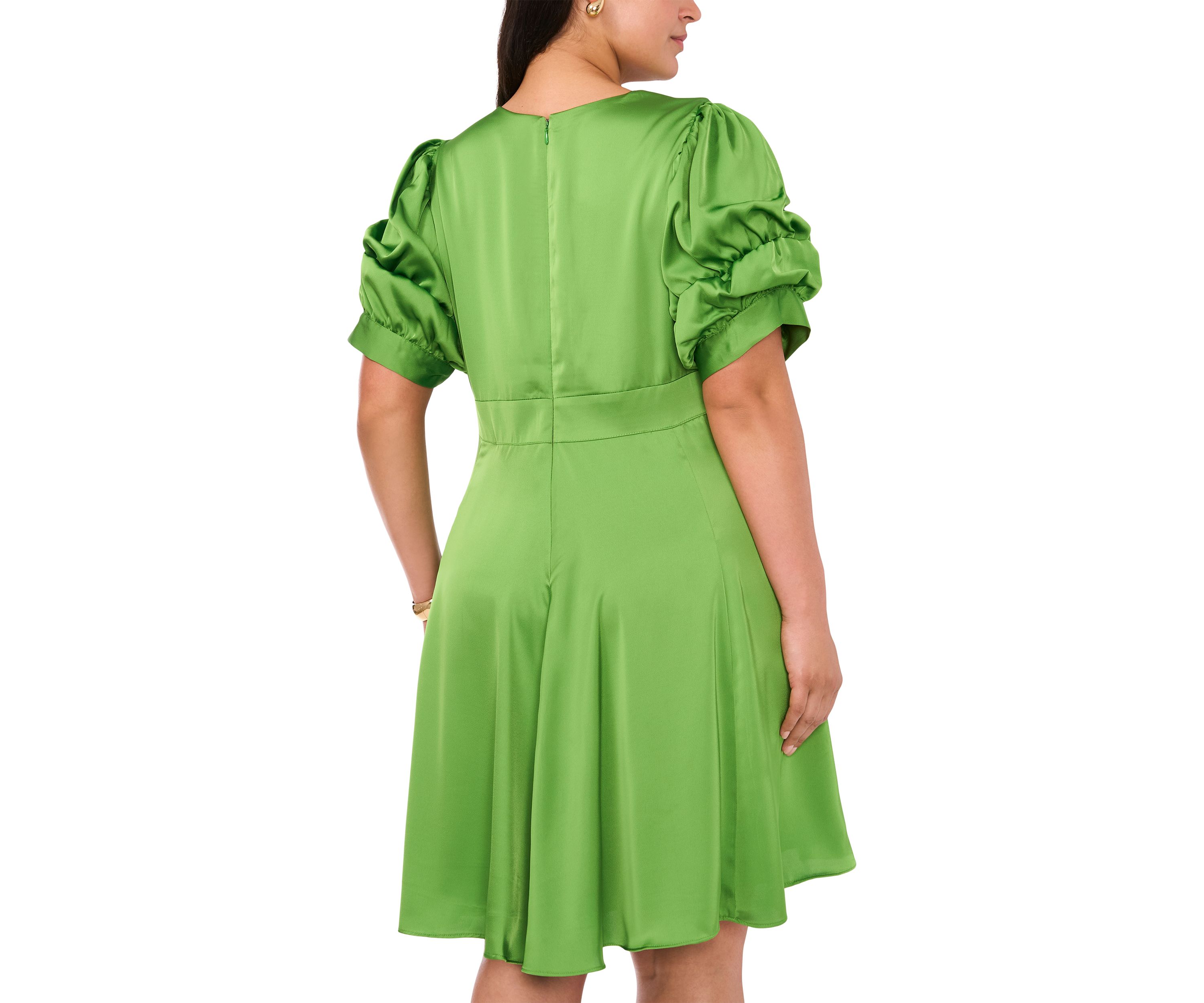 Plus Size Puff Sleeve V-Neck Mini Dress