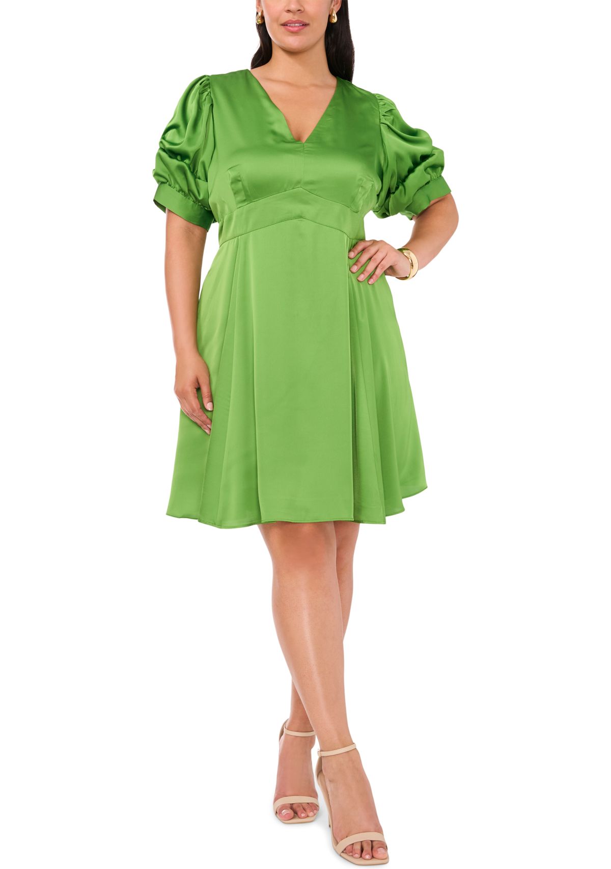 Plus Size Puff Sleeve V-Neck Mini Dress