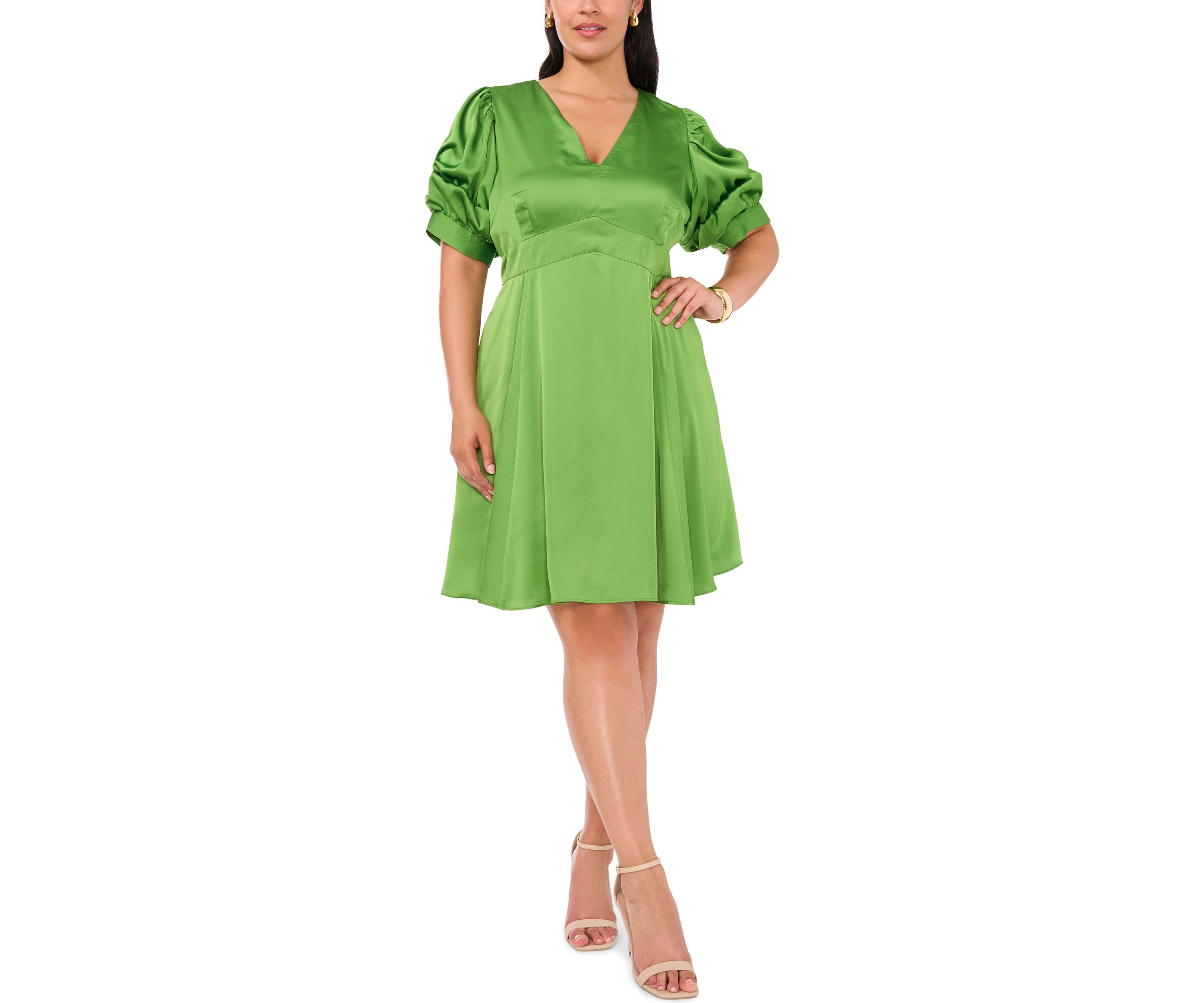 Plus Size Puff Sleeve V-Neck Mini Dress