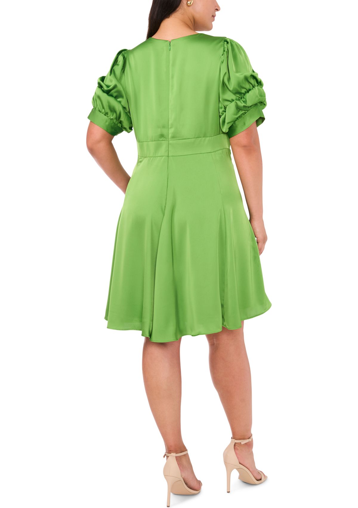 Plus Size Puff Sleeve V-Neck Mini Dress