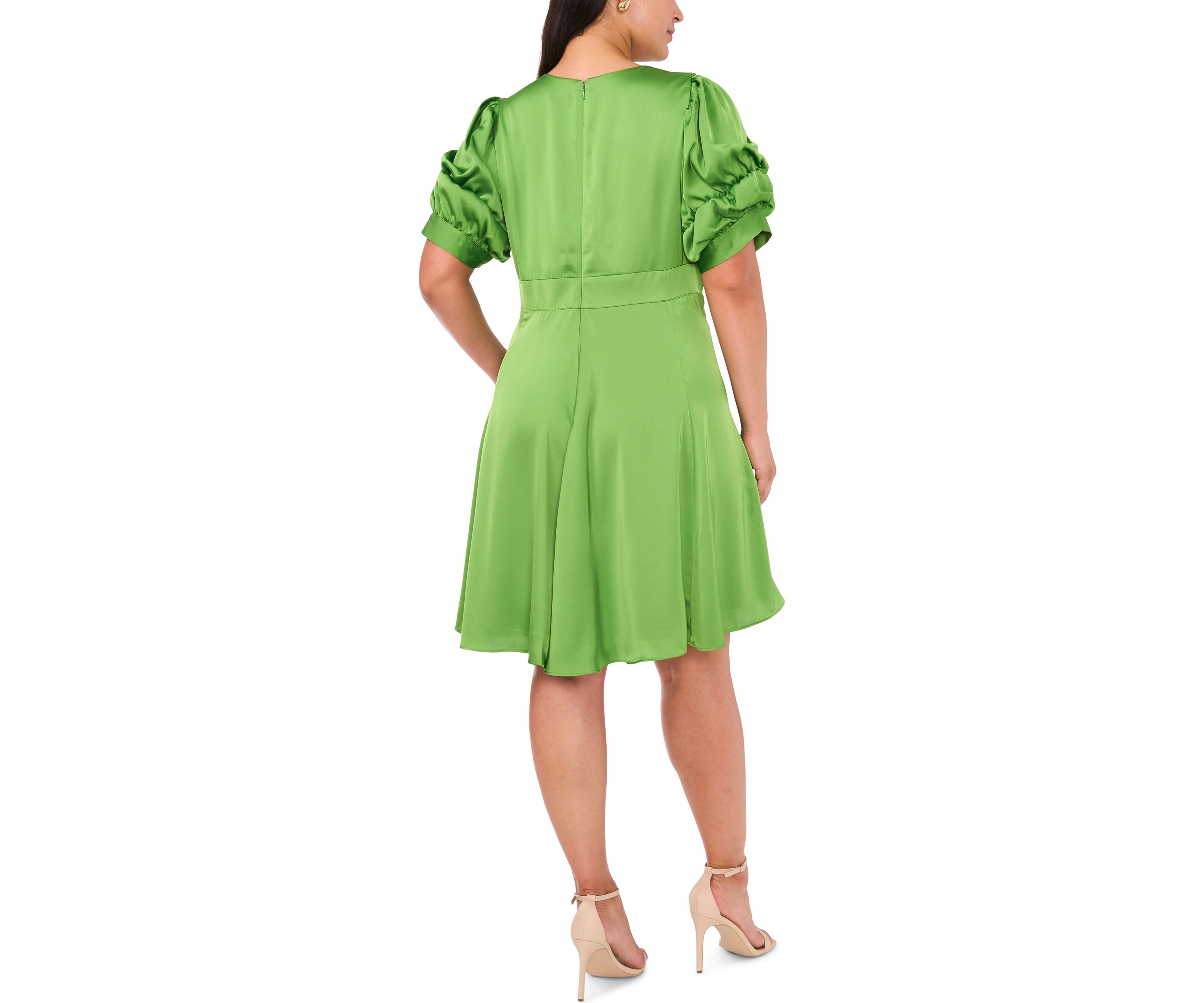 Plus Size Puff Sleeve V-Neck Mini Dress