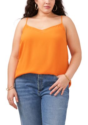 1.State Women's Plus Size Sheer Inset Cami, Orange, 3X