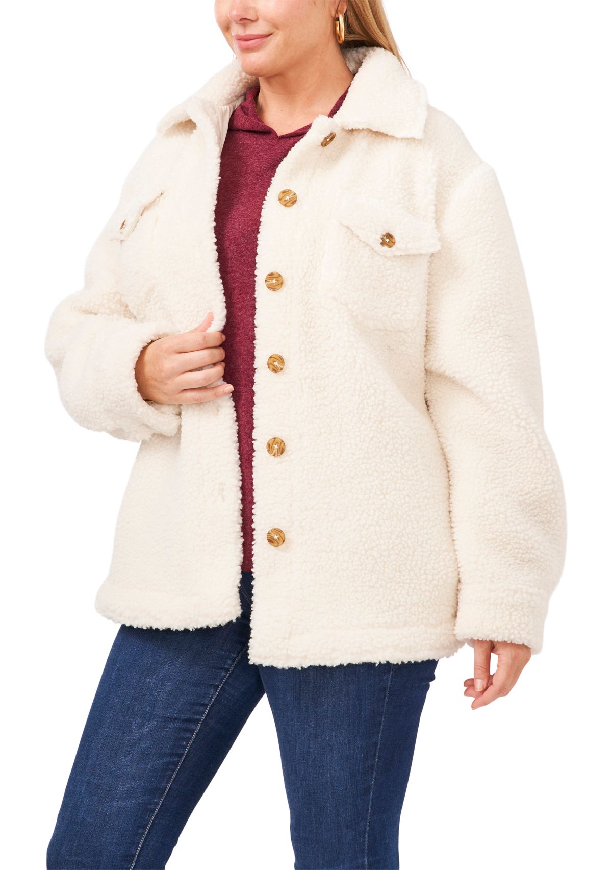 Plus Size Front Pocket Collared Jacket 