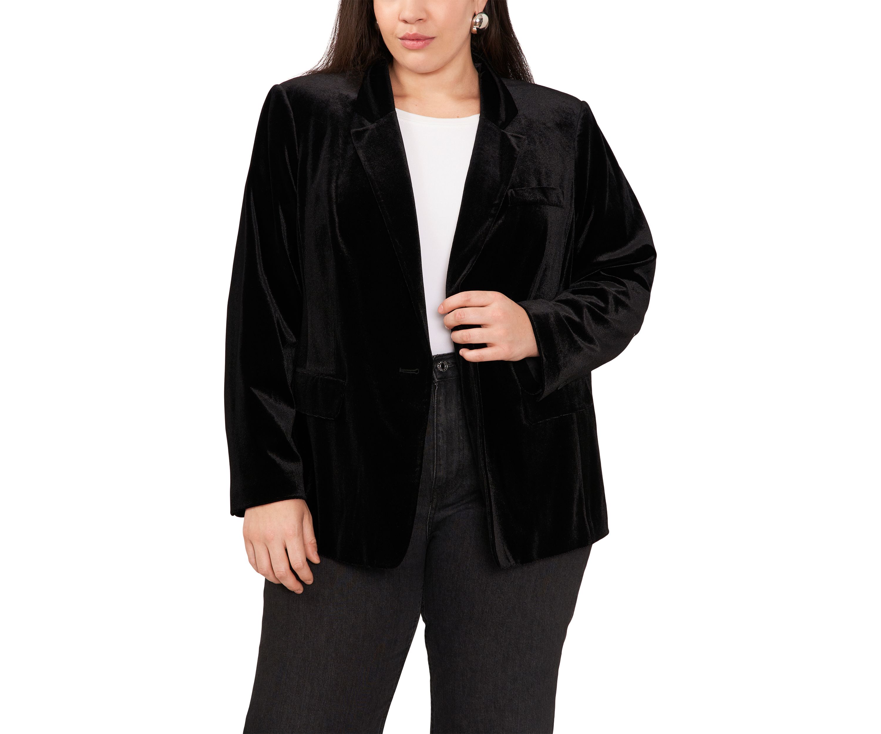 Plus Size Classic Velvet One-Button Blazer 