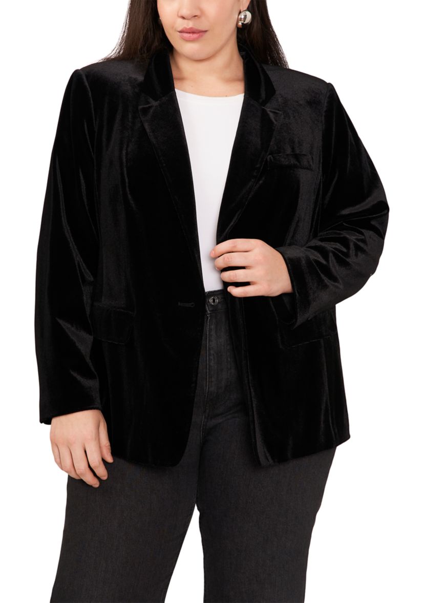 Plus Size Classic Velvet One-Button Blazer 