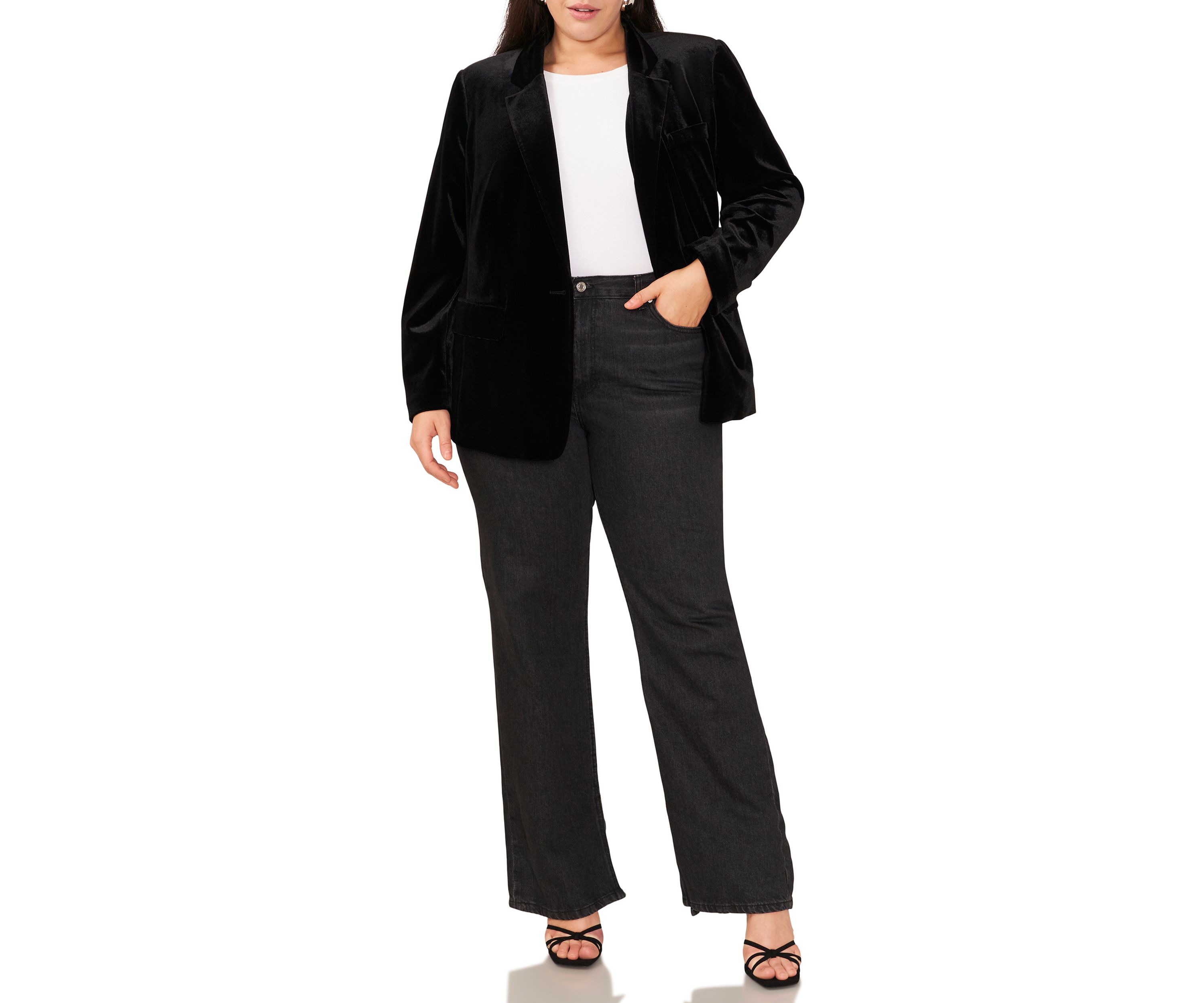 Plus Size Classic Velvet One-Button Blazer 