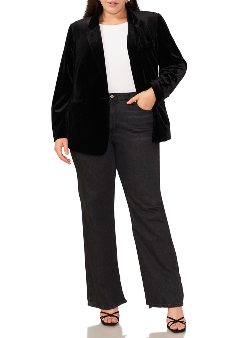 Plus Size Classic Velvet One-Button Blazer 