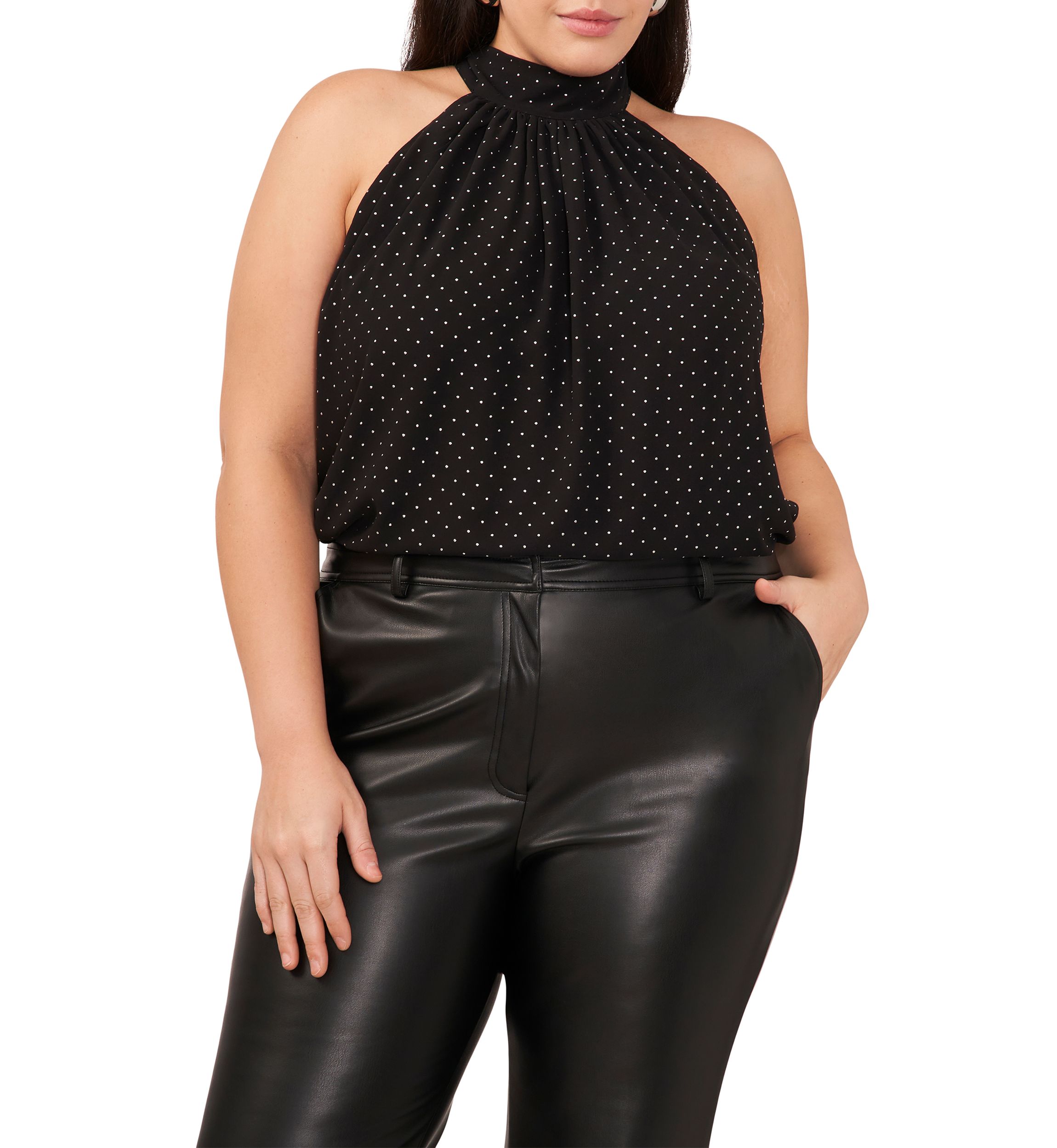 Plus Size Sleeveless Nailhead Halter Top 