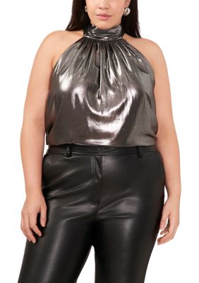 Plus Sleeveless Metallic Halter Neck Top