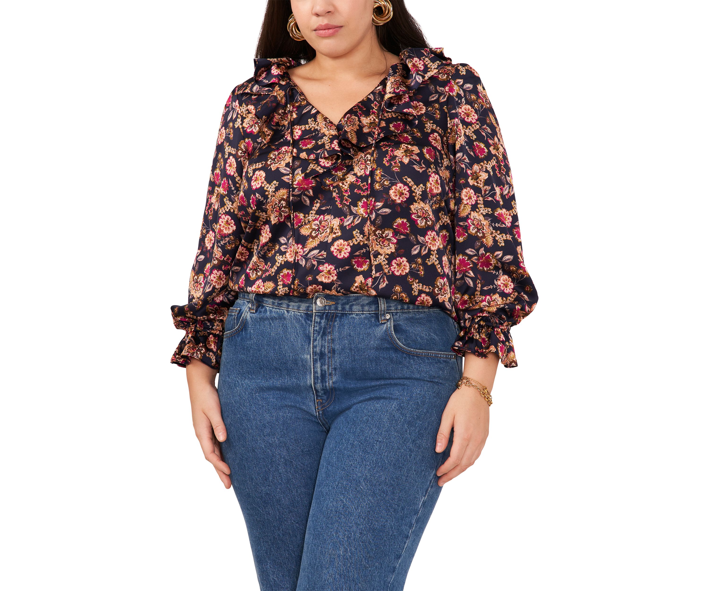 Plus Size Cascade Ruffle Tie Front Blouse
