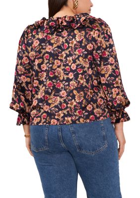 Plus Cascade Ruffle Tie Front Blouse