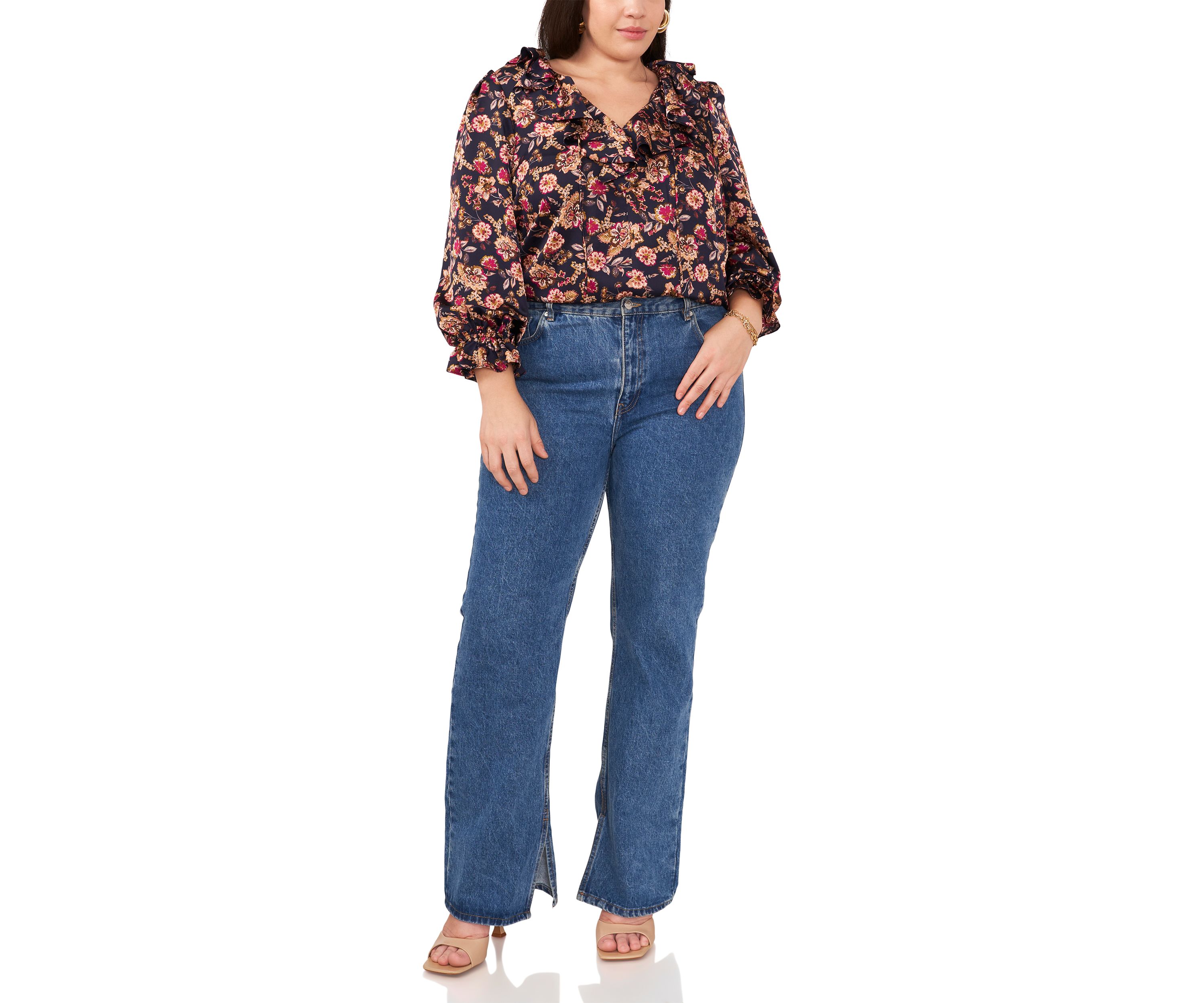 Plus Size Cascade Ruffle Tie Front Blouse