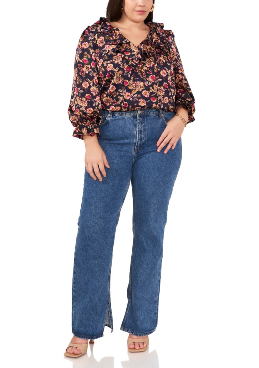 Plus Size Cascade Ruffle Tie Front Blouse