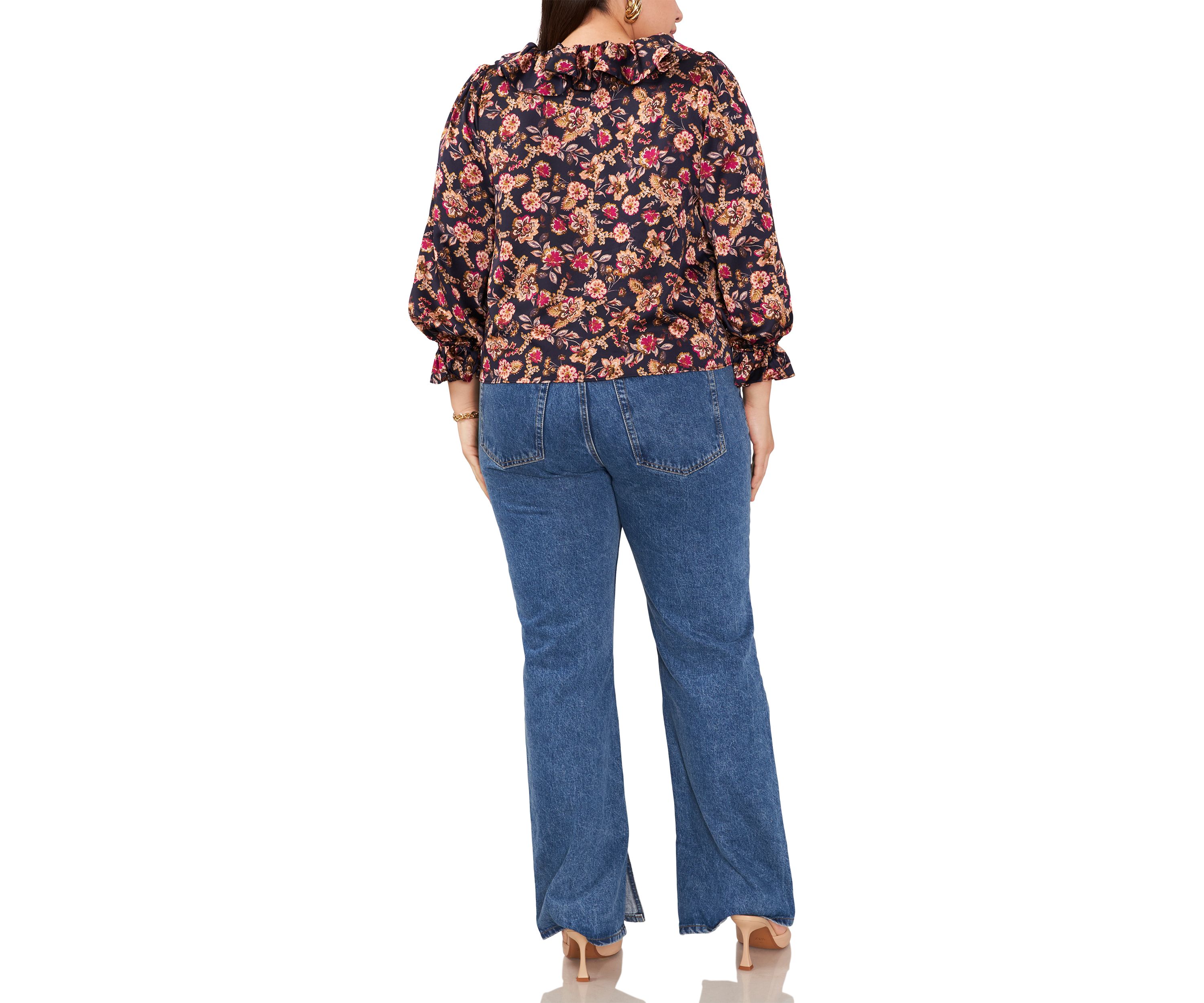 Plus Size Cascade Ruffle Tie Front Blouse