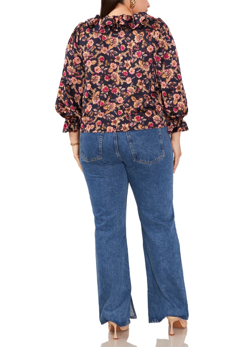 Plus Size Cascade Ruffle Tie Front Blouse