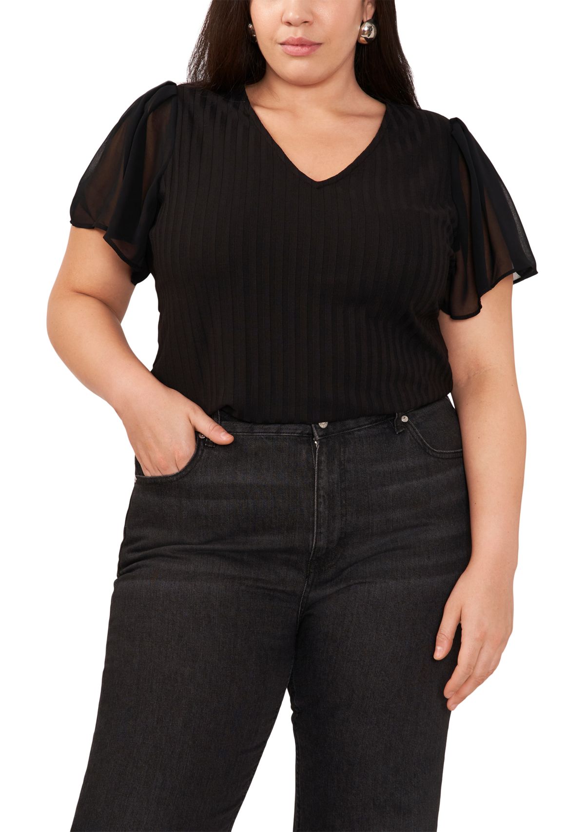 Plus Size Flutter Sleeve V-Neck Top 