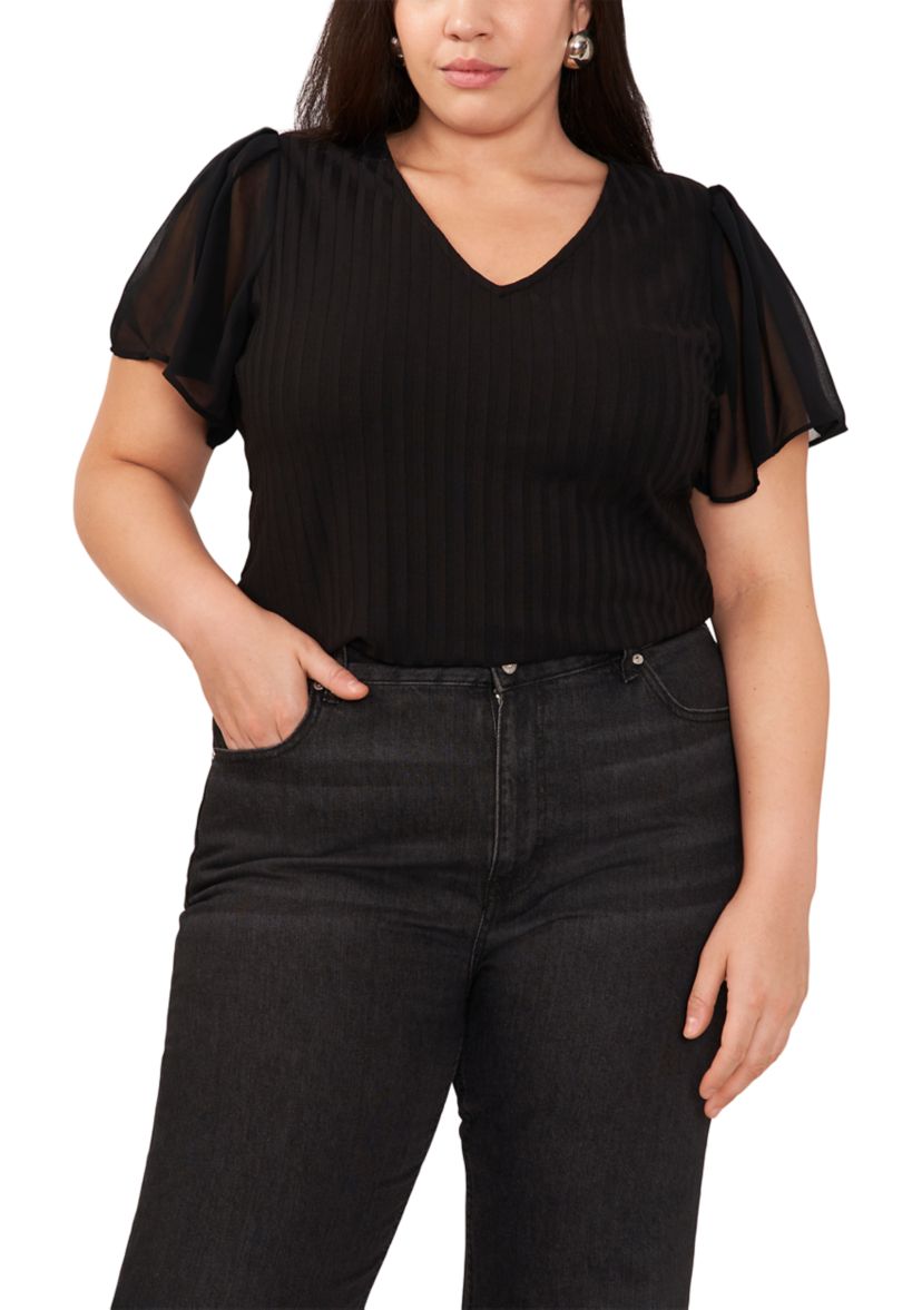Plus Size Flutter Sleeve V-Neck Top 