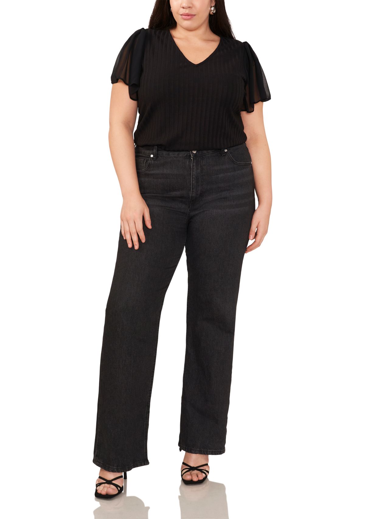 Plus Size Flutter Sleeve V-Neck Top 