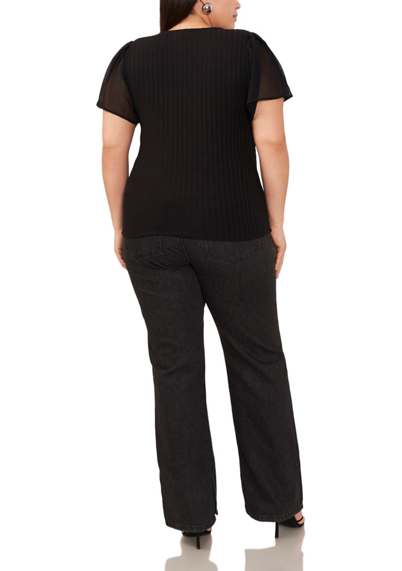 Plus Size Flutter Sleeve V-Neck Top 